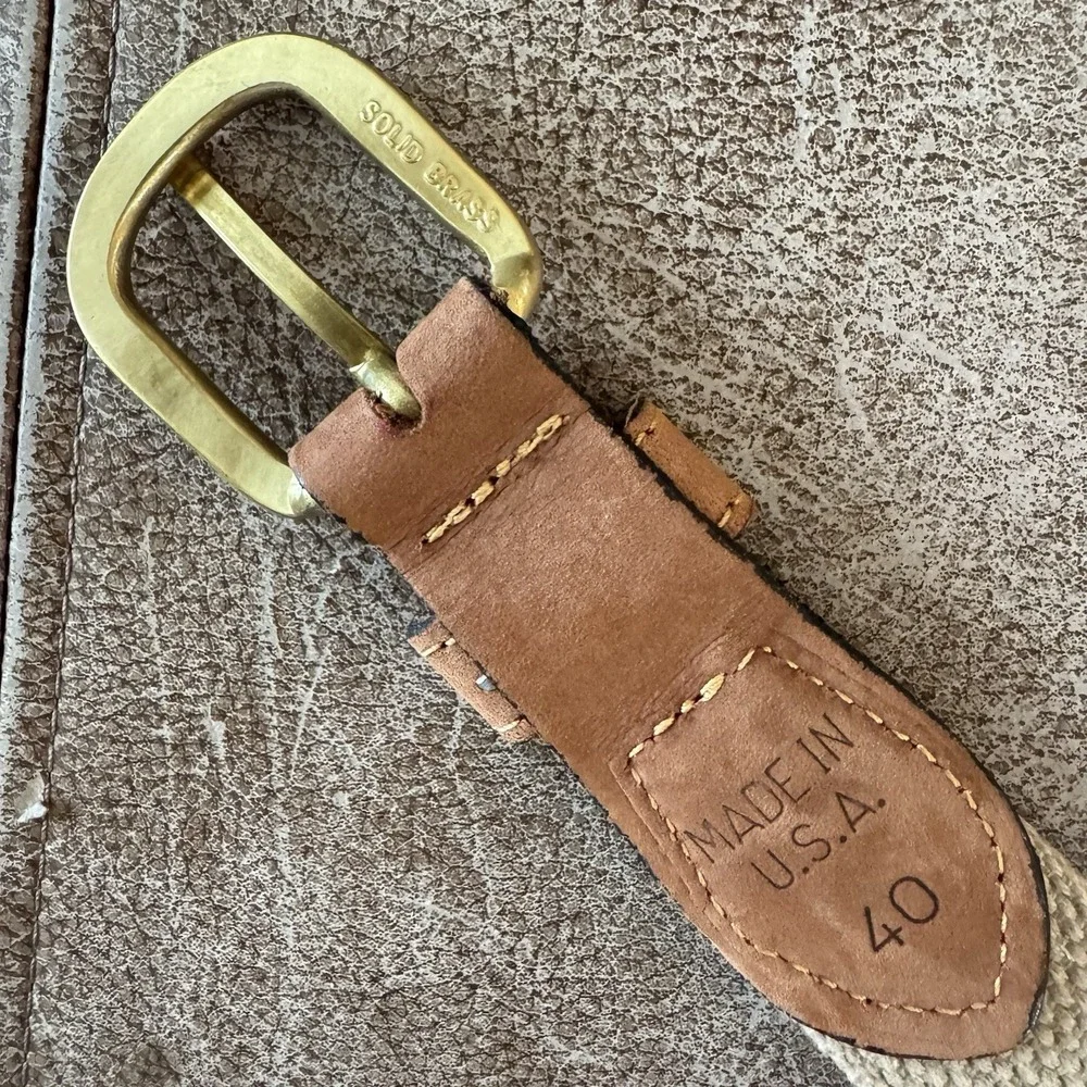 Zep-Pro Redfish Embroidered Leather Canvas Belt Size 40 USA Solid Brass